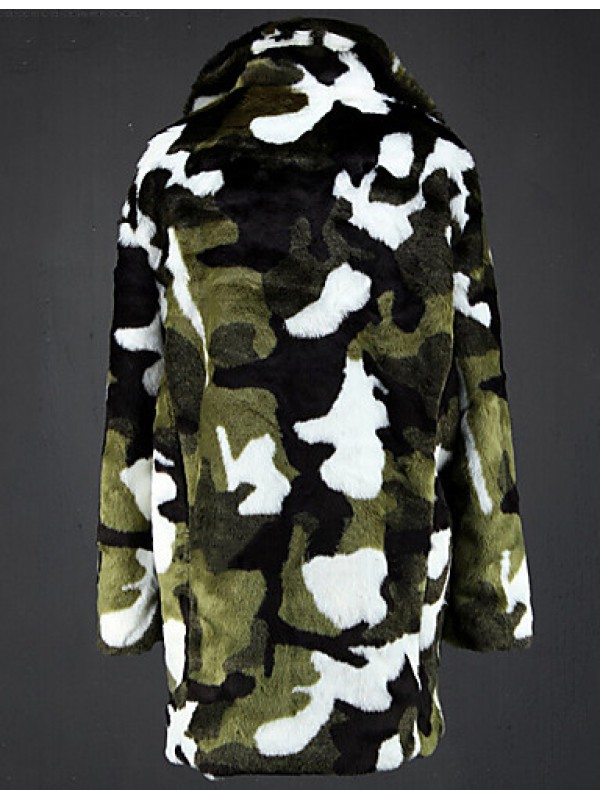 Men's Camouflage Casual / Plus Sizes Trench coat,Faux Fur Long Sleeve-Green