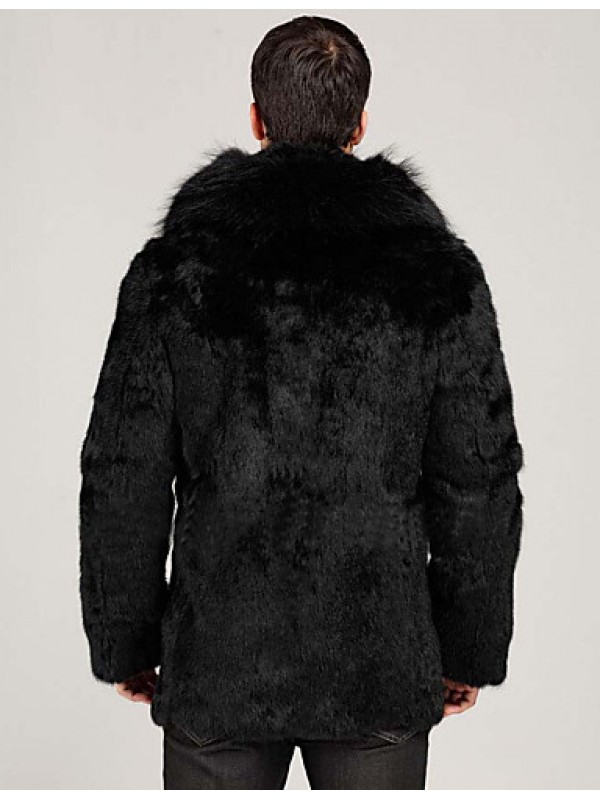 Men's Casual/Daily / Work / Plus Size Simple Fur Coat,Solid V Neck Long Sleeve Winter Black Faux Fur Thick