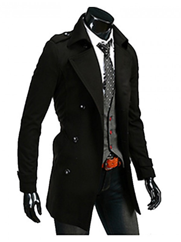 Brand Hight Quality Men's Casual/Daily Simple Trench CoatSolid Stand Long Sleeve Fall / Winter Red / Black / Gray